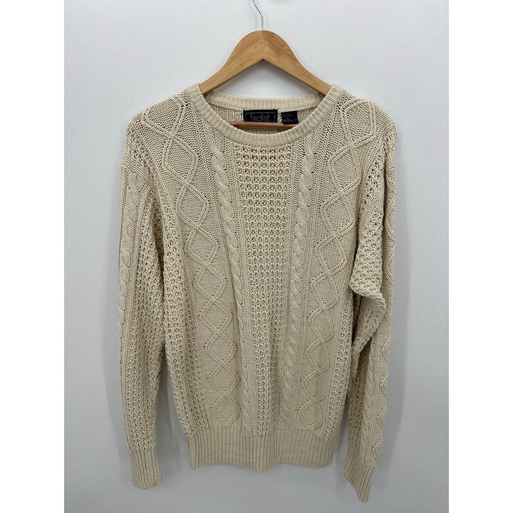 Finalist Unisex Cream Linen Cotton Cable Knit Fisherman Sweater Sz Medium